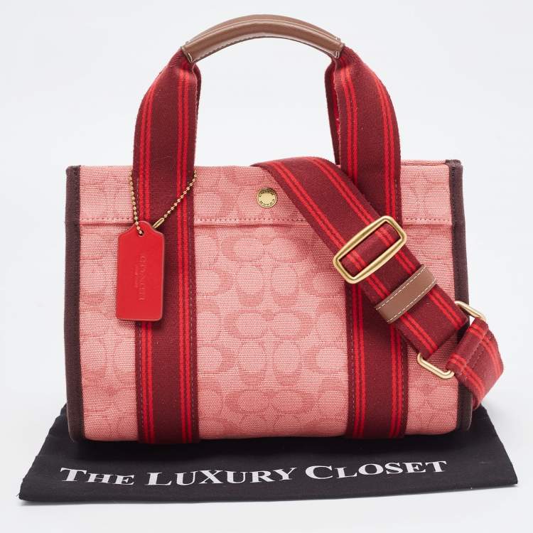 Pre Owned Coach Red/Pink Signature Canvas Spin 27 Tote