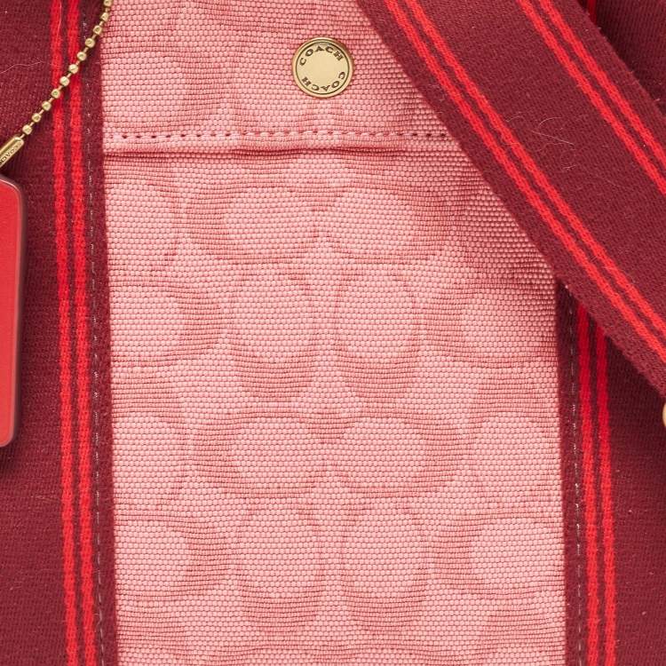 Pre Owned Coach Red/Pink Signature Canvas Spin 27 Tote