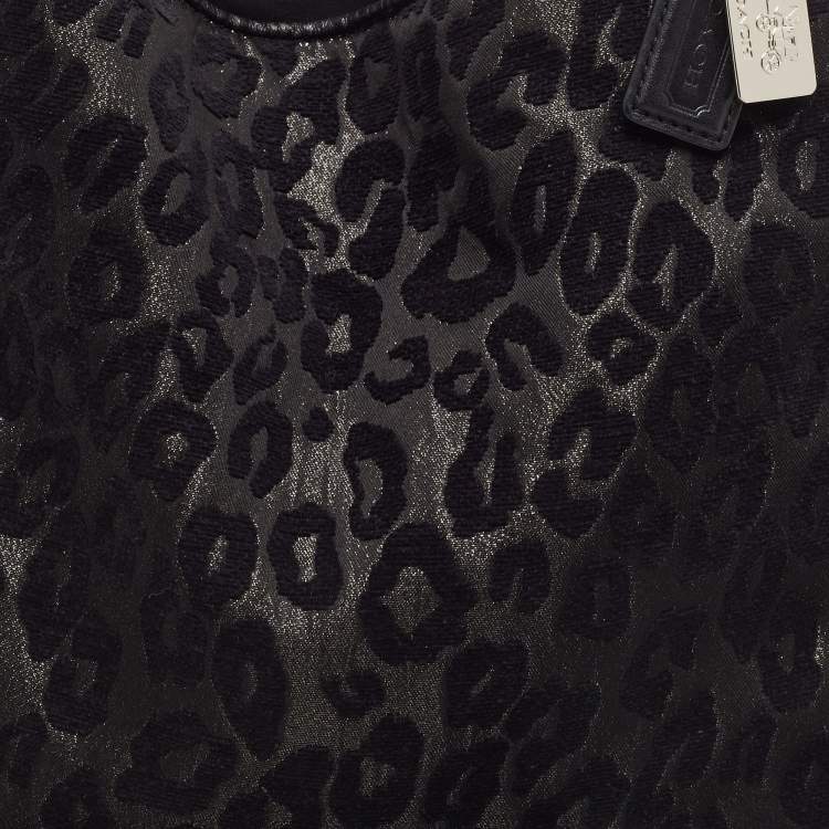 Pre Owned Coach Black Leopard Print Fabric and Leather Edie 31 Satchel
