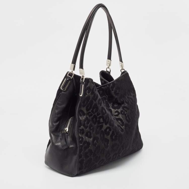 Pre Owned Coach Black Leopard Print Fabric and Leather Edie 31 Satchel
