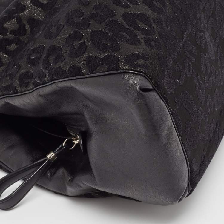 Pre Owned Coach Black Leopard Print Fabric and Leather Edie 31 Satchel