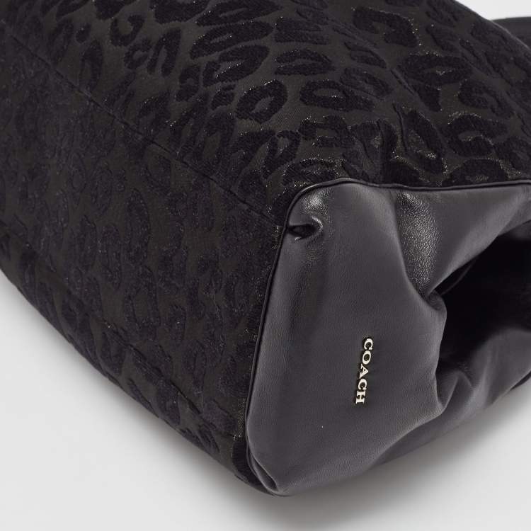 Pre Owned Coach Black Leopard Print Fabric and Leather Edie 31 Satchel