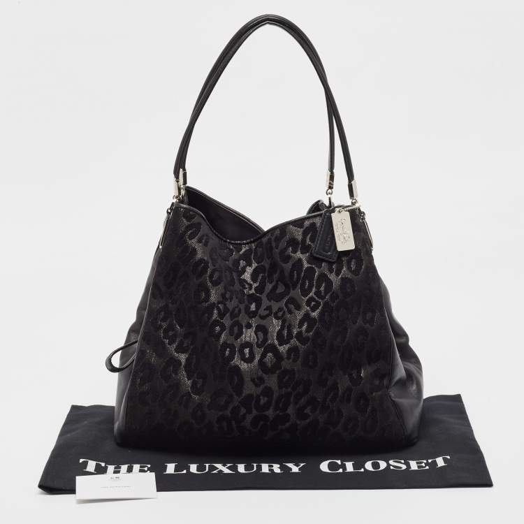 Pre Owned Coach Black Leopard Print Fabric and Leather Edie 31 Satchel