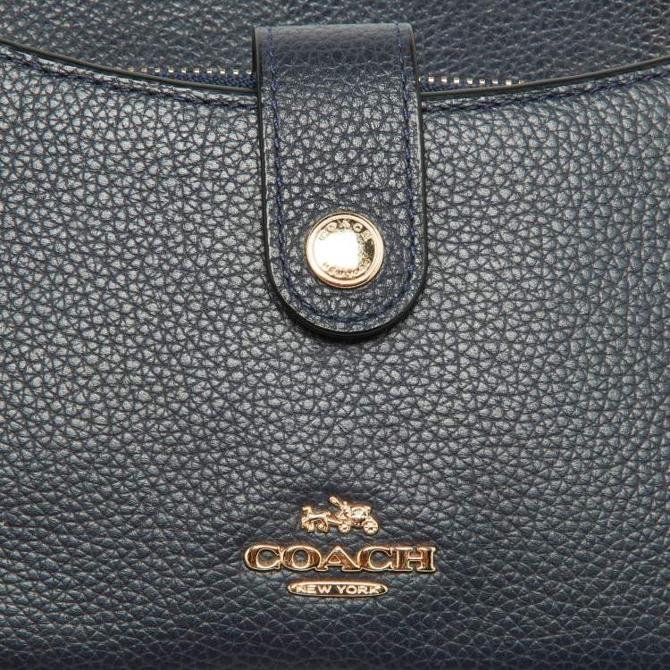 Pre Owned Coach Navy Blue Leather Noa Pop Up Crossbody Bag