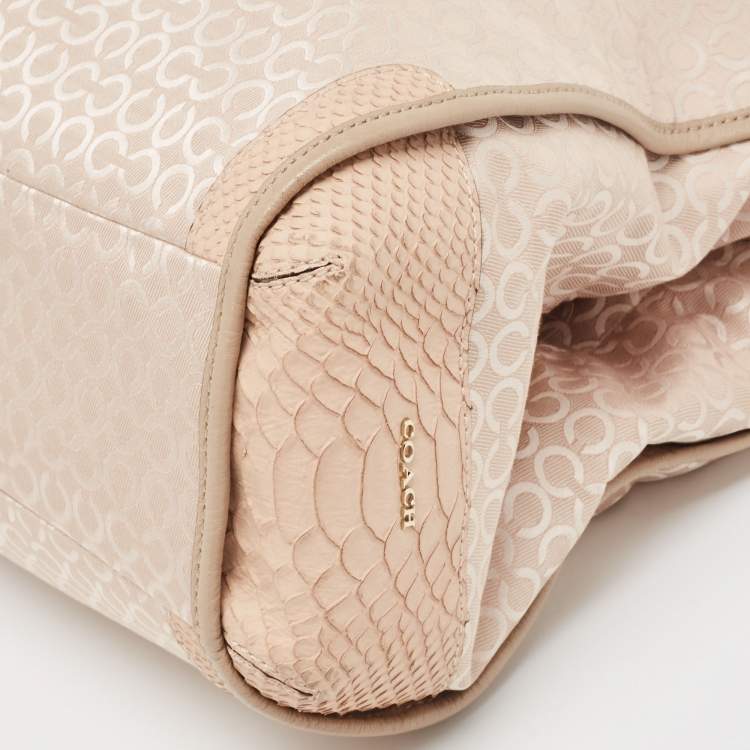 Pre Owned Coach Pink Canvas and Python Embossed Leather Edie Hobo