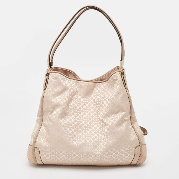 Pre Owned Coach Pink Canvas and Python Embossed Leather Edie Hobo