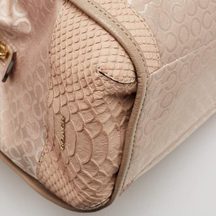 Pre Owned Coach Pink Canvas and Python Embossed Leather Edie Hobo