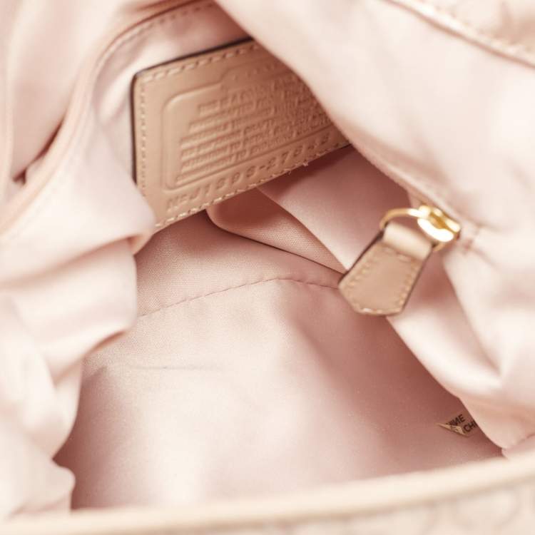 Pre Owned Coach Pink Canvas and Python Embossed Leather Edie Hobo