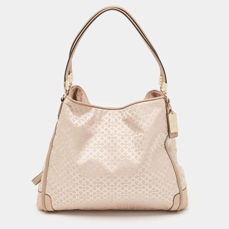 Coach Pink Canvas and Python Embossed Leather Edie Hobo Coach TLC