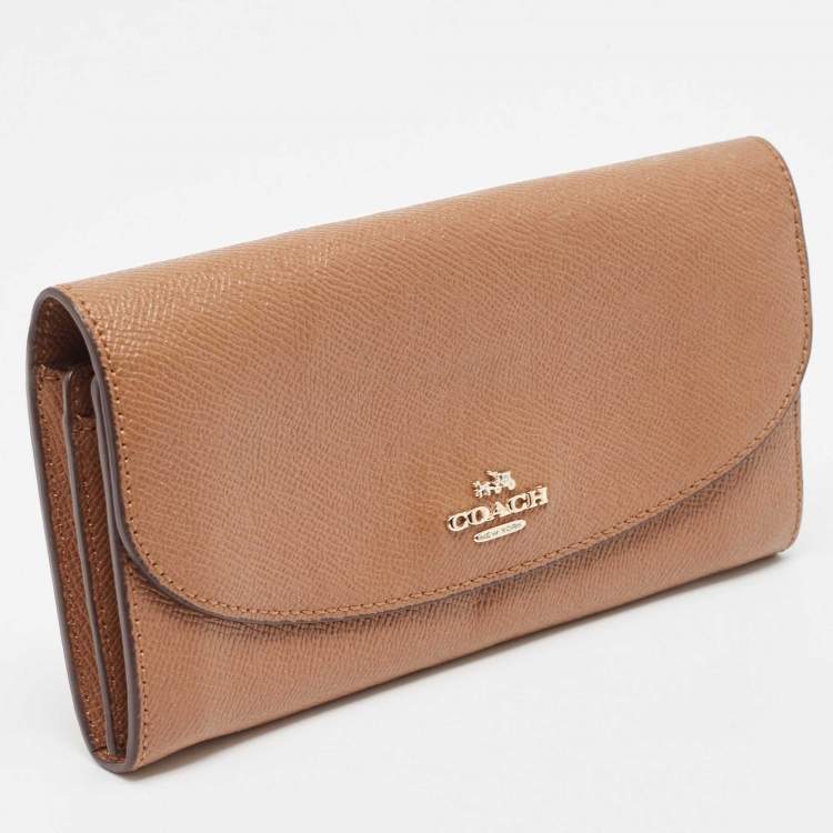 Pre Owned Coach Brown Leather Flap Continental Wallet 