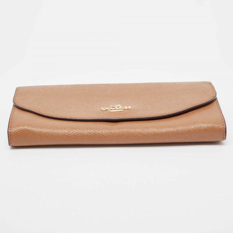 Pre Owned Coach Brown Leather Flap Continental Wallet 