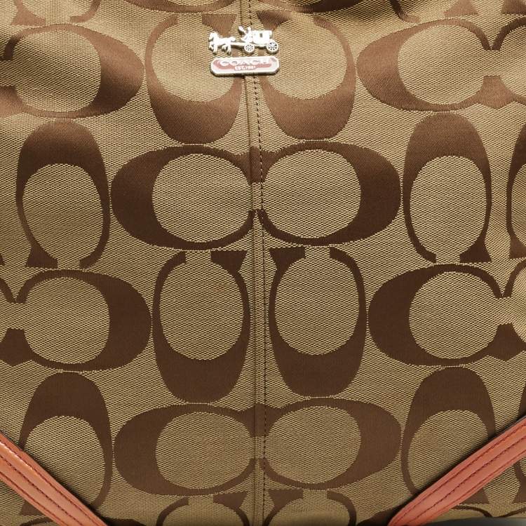 Pre Owned Coach Beige/Orange Signature Canvas and Patent Leather Katarina Hobo