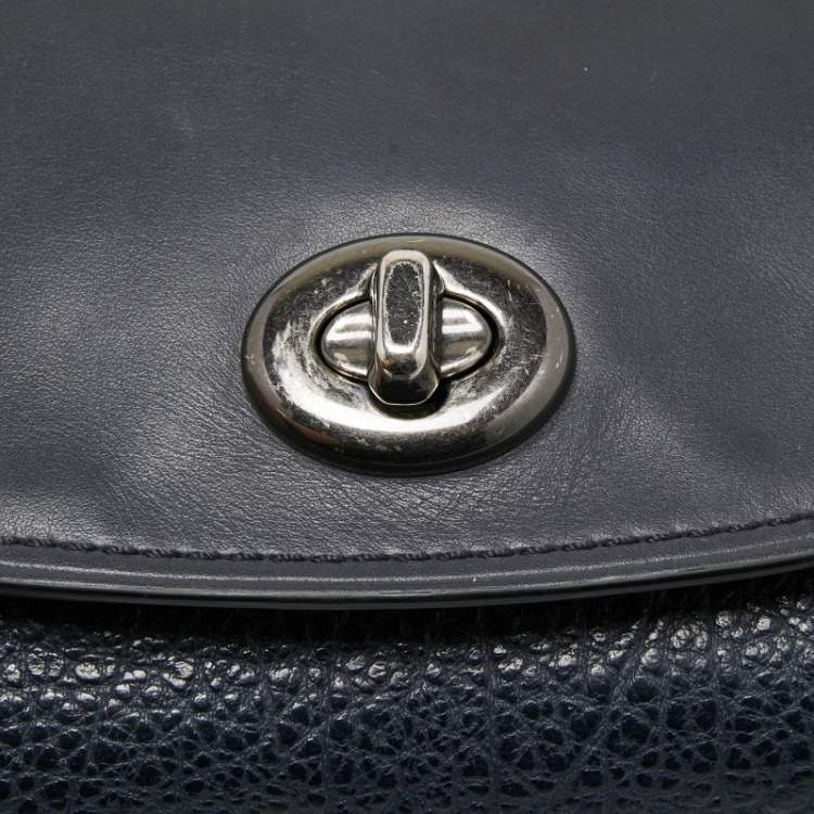 Pre Owned Coach Dark Blue Suede And Leather Crossbody Bag