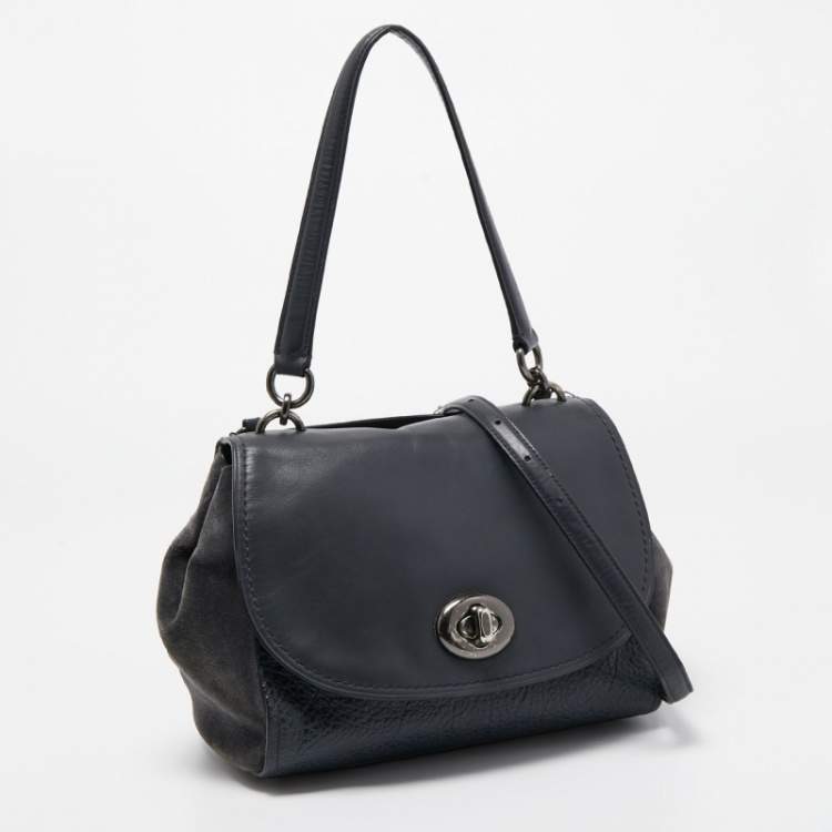Pre Owned Coach Dark Blue Suede And Leather Crossbody Bag