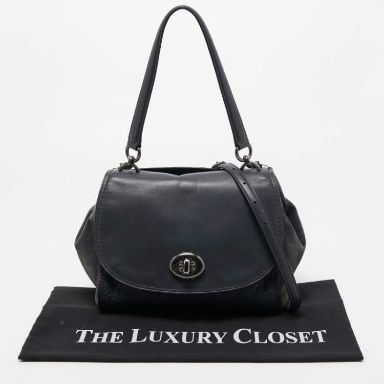 Pre Owned Coach Dark Blue Suede And Leather Crossbody Bag