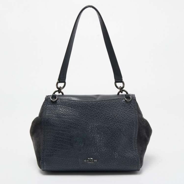 Pre Owned Coach Dark Blue Suede And Leather Crossbody Bag