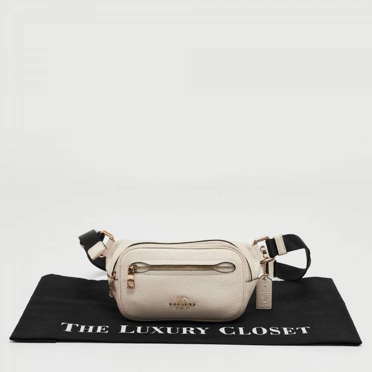 Pre Owned Coach Off White/Black Leather Mini Belt Bag