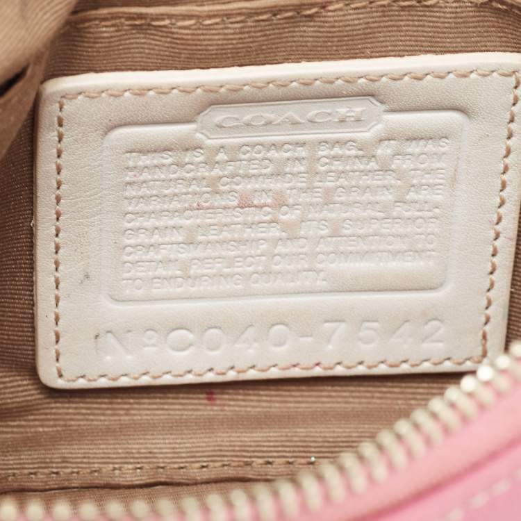 Pre Owned Coach Pink/White Leather Hampton Buckle Baguette Bag