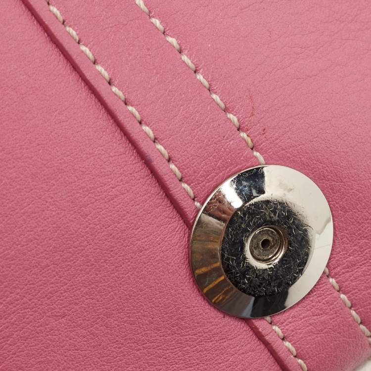 Pre Owned Coach Pink/White Leather Hampton Buckle Baguette Bag