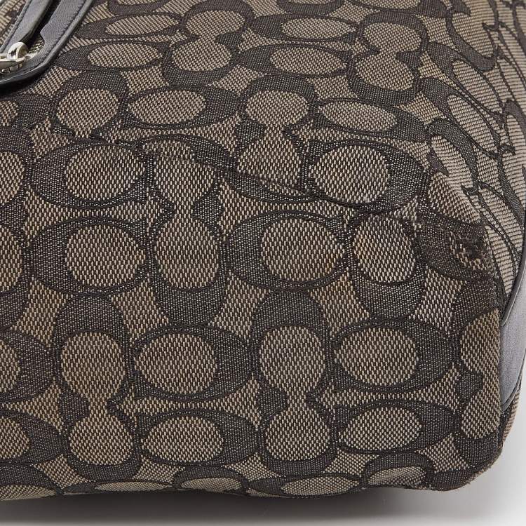 Pre Owned Coach Black/Grey Signature Canvas and Leather Prairie Satchel