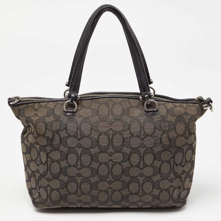 Pre Owned Coach Black/Grey Signature Canvas and Leather Prairie Satchel