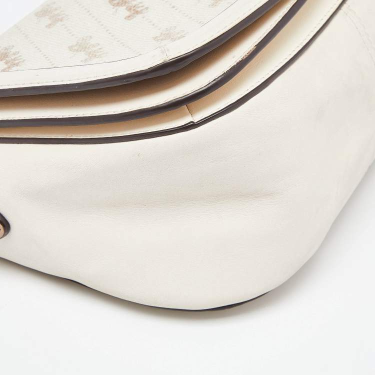 Pre Owned Coach Beige Horse Carriage Print Coated Canvas and Leather Crossbody Bag