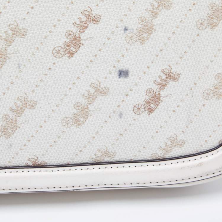 Pre Owned Coach Beige Horse Carriage Print Coated Canvas and Leather Crossbody Bag