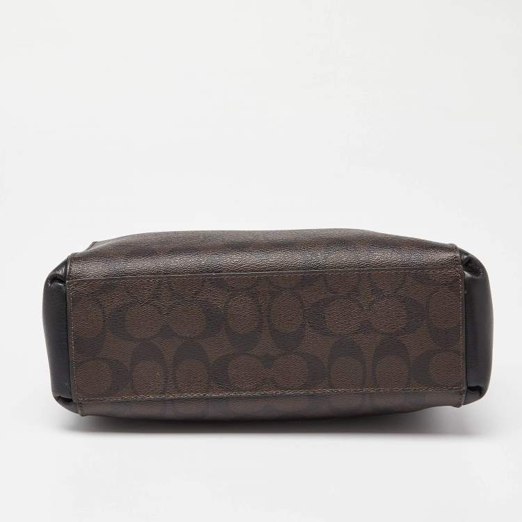 Pre Owned Coach Brown/Black Signature Coated Canvas and Leather Mini Christie Carryall Satchel