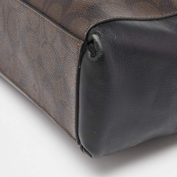 Pre Owned Coach Brown/Black Signature Coated Canvas and Leather Mini Christie Carryall Satchel