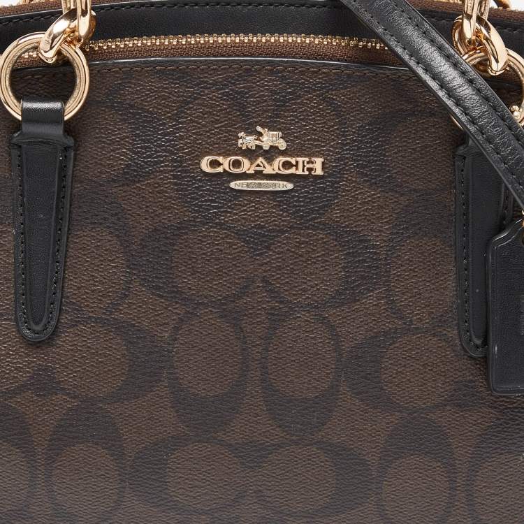 Pre Owned Coach Brown/Black Signature Coated Canvas and Leather Mini Christie Carryall Satchel