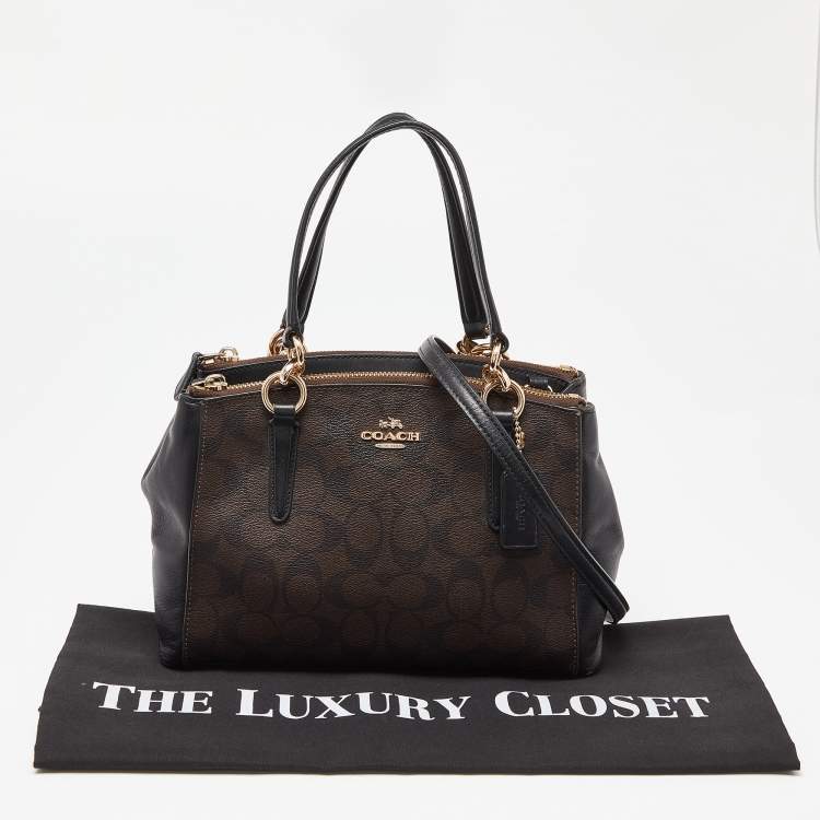 Pre Owned Coach Brown/Black Signature Coated Canvas and Leather Mini Christie Carryall Satchel