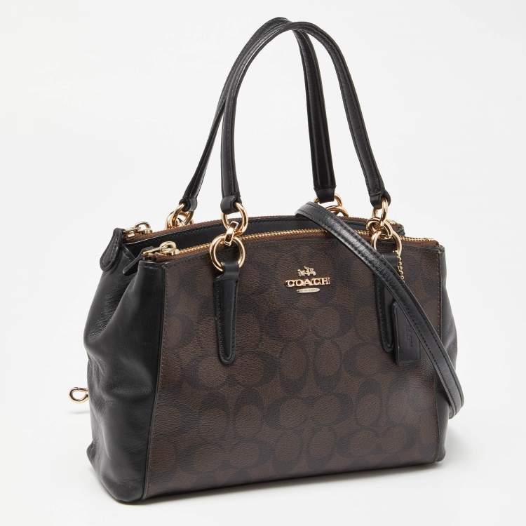 Pre Owned Coach Brown/Black Signature Coated Canvas and Leather Mini Christie Carryall Satchel