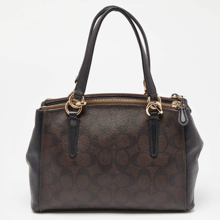 Pre Owned Coach Brown/Black Signature Coated Canvas and Leather Mini Christie Carryall Satchel