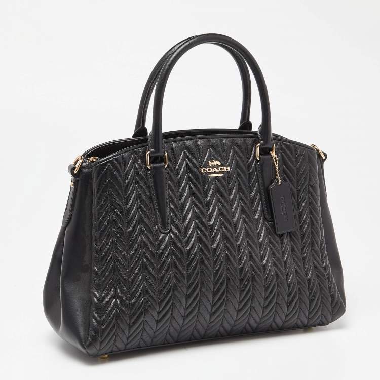 Pre Owned Coach Black Quilted Leather Sage Carryall Satchel