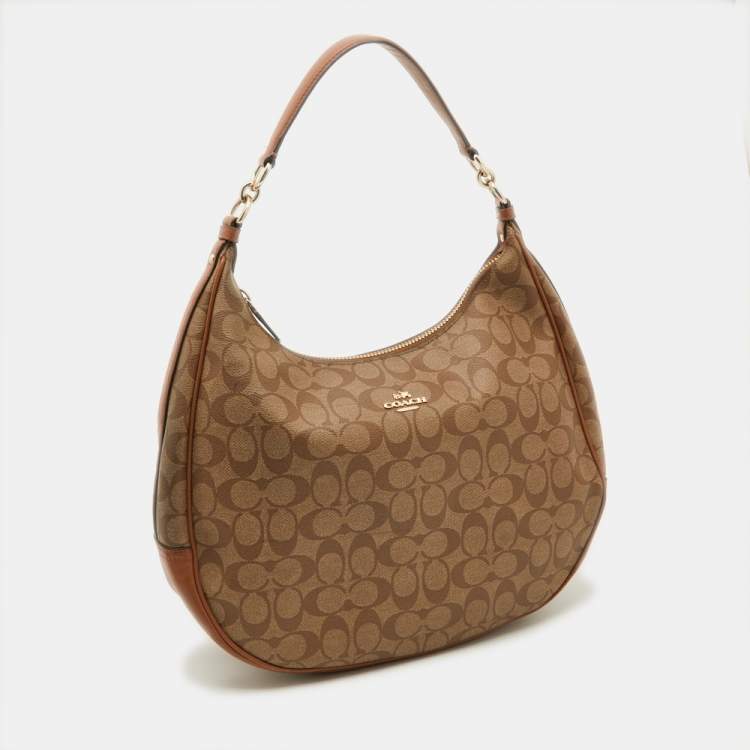 Pre Owned Coach Brown Signature Coated Canvas and Leather Harley Hobo