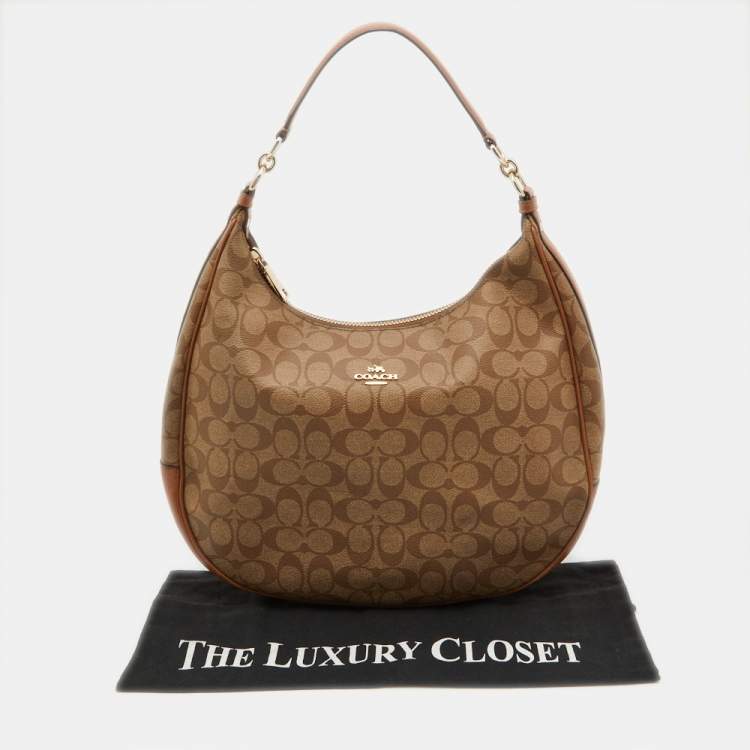 Pre Owned Coach Brown Signature Coated Canvas and Leather Harley Hobo