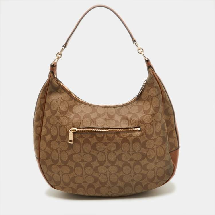 Pre Owned Coach Brown Signature Coated Canvas and Leather Harley Hobo