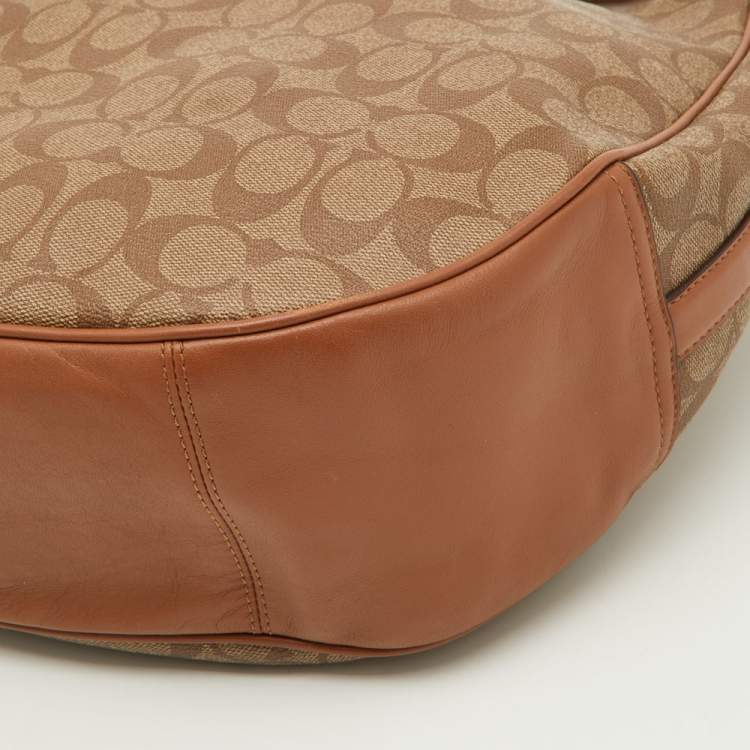 Pre Owned Coach Brown Signature Coated Canvas and Leather Harley Hobo