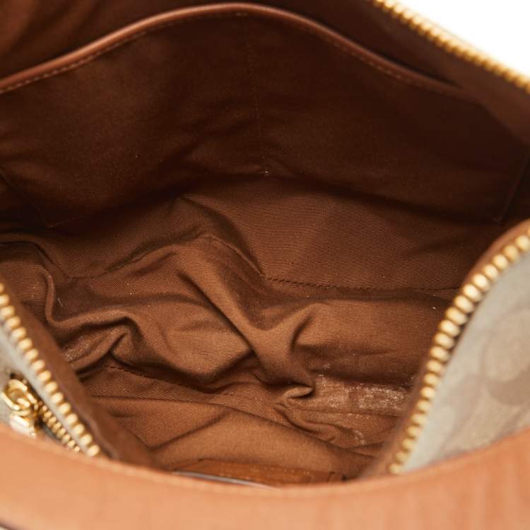 Pre Owned Coach Brown Signature Coated Canvas and Leather Harley Hobo