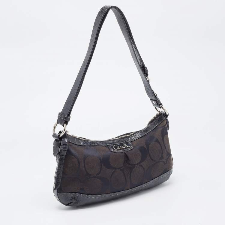 مملوكة مسبقًا Coach Black Signature Canvas and Patent Leather Shoulder Bag
