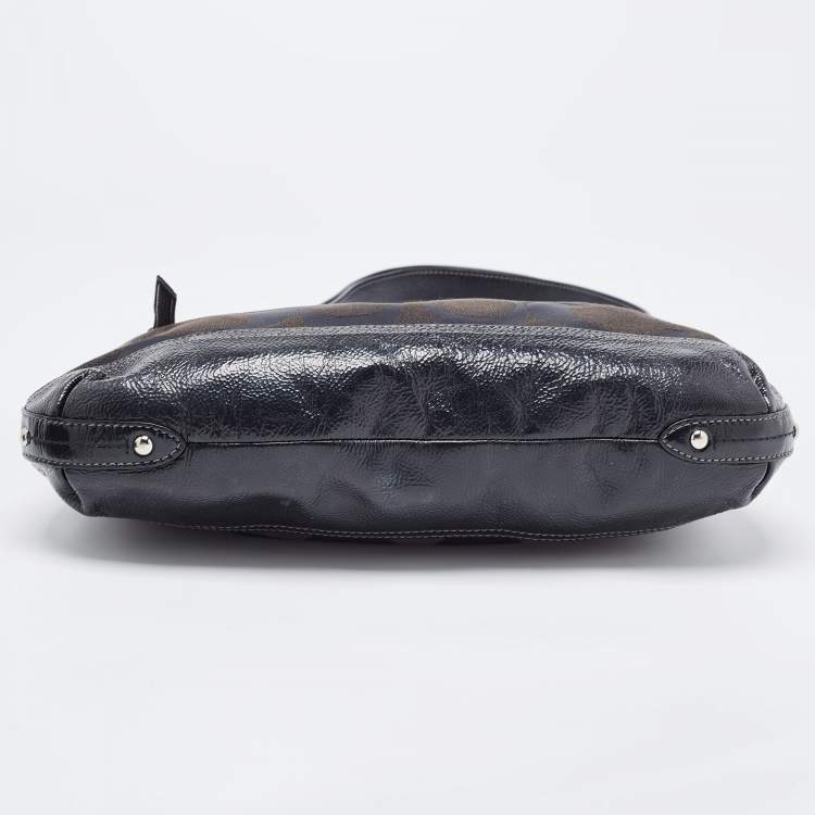 مملوكة مسبقًا Coach Black Signature Canvas and Patent Leather Shoulder Bag