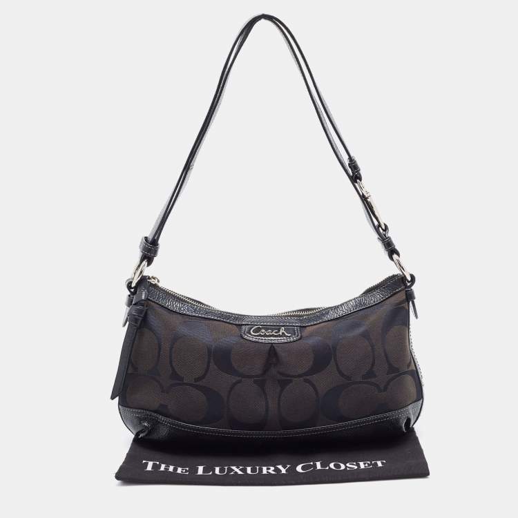 مملوكة مسبقًا Coach Black Signature Canvas and Patent Leather Shoulder Bag