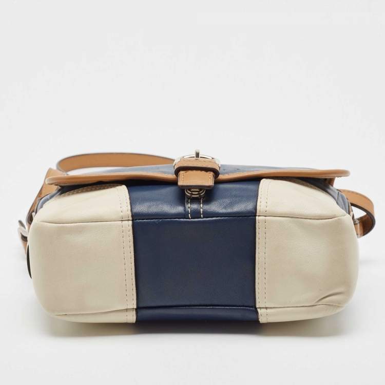 Pre Owned Coach Tri Color Leather Crossbody Bag