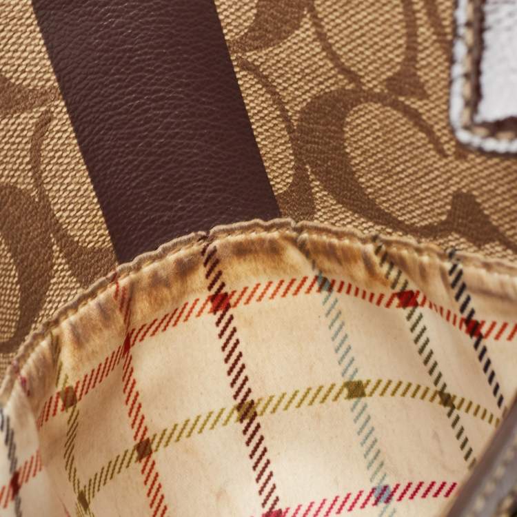 Pre Owned Coach Dark Brown/Beige Signature Coated Canvas Crossbody Bag