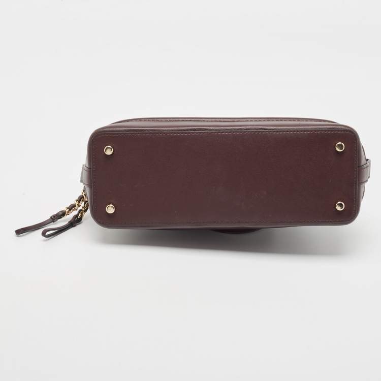 Pre Owned Coach Black/Plum Signature Embossed Patent and Leather Mini Sierra Satchel