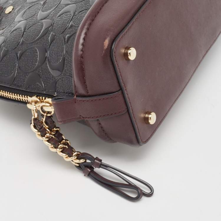 Pre Owned Coach Black/Plum Signature Embossed Patent and Leather Mini Sierra Satchel