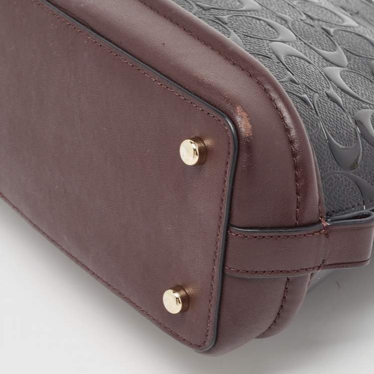 Pre Owned Coach Black/Plum Signature Embossed Patent and Leather Mini Sierra Satchel