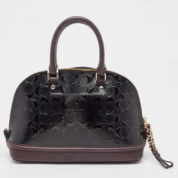 Pre Owned Coach Black/Plum Signature Embossed Patent and Leather Mini Sierra Satchel