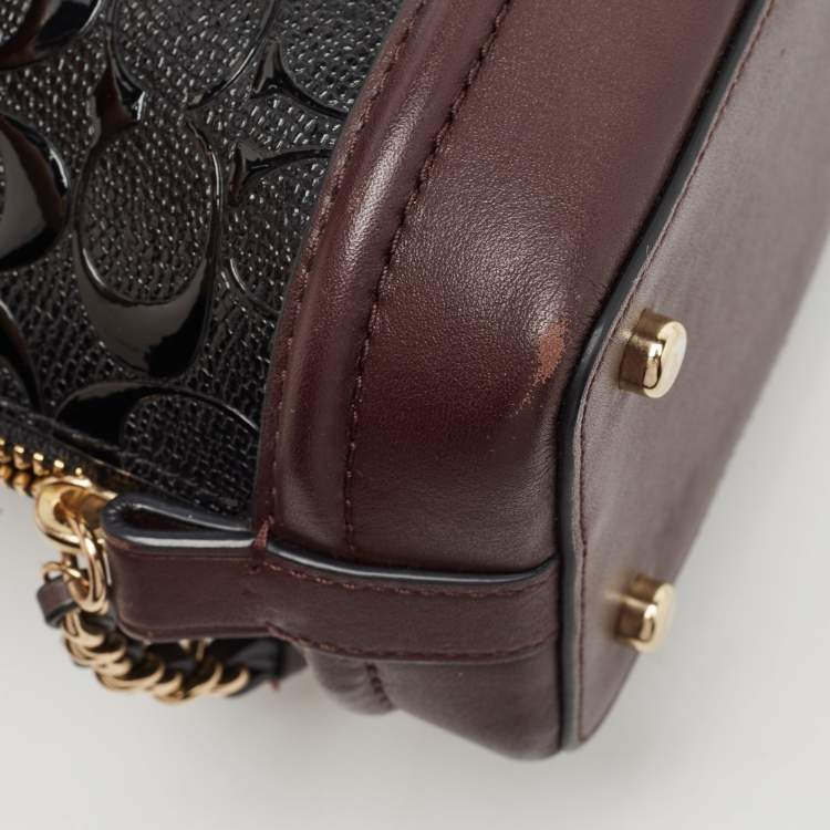 Pre Owned Coach Black/Plum Signature Embossed Patent and Leather Mini Sierra Satchel