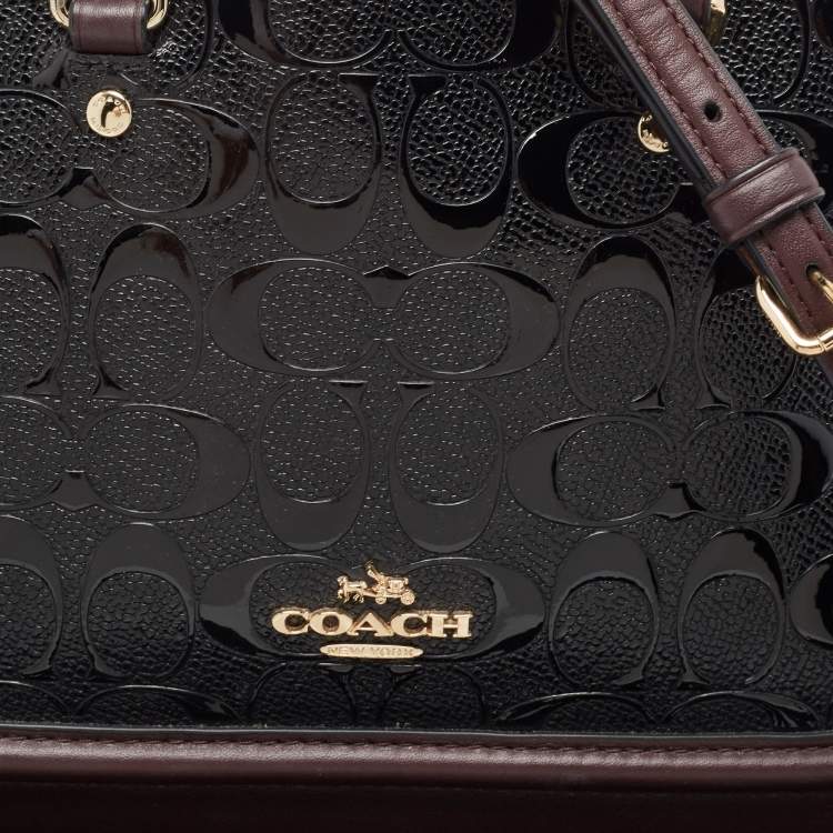 Pre Owned Coach Black/Plum Signature Embossed Patent and Leather Mini Sierra Satchel